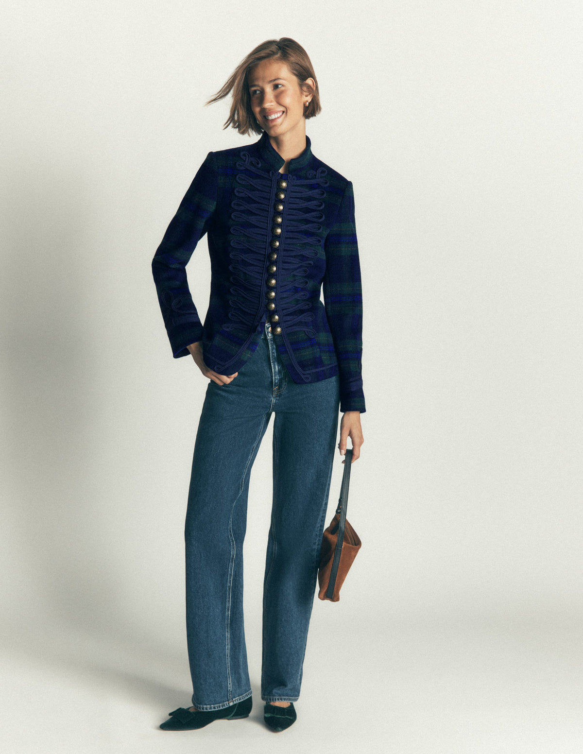 Hereford Military Wool Jacket-Navy, Green, Blue Tonal Check - Image 5