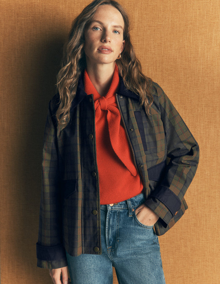 GEWACHSTE RAGLAN-JACKE-Olivgrün und Camel Gewachst Kariert