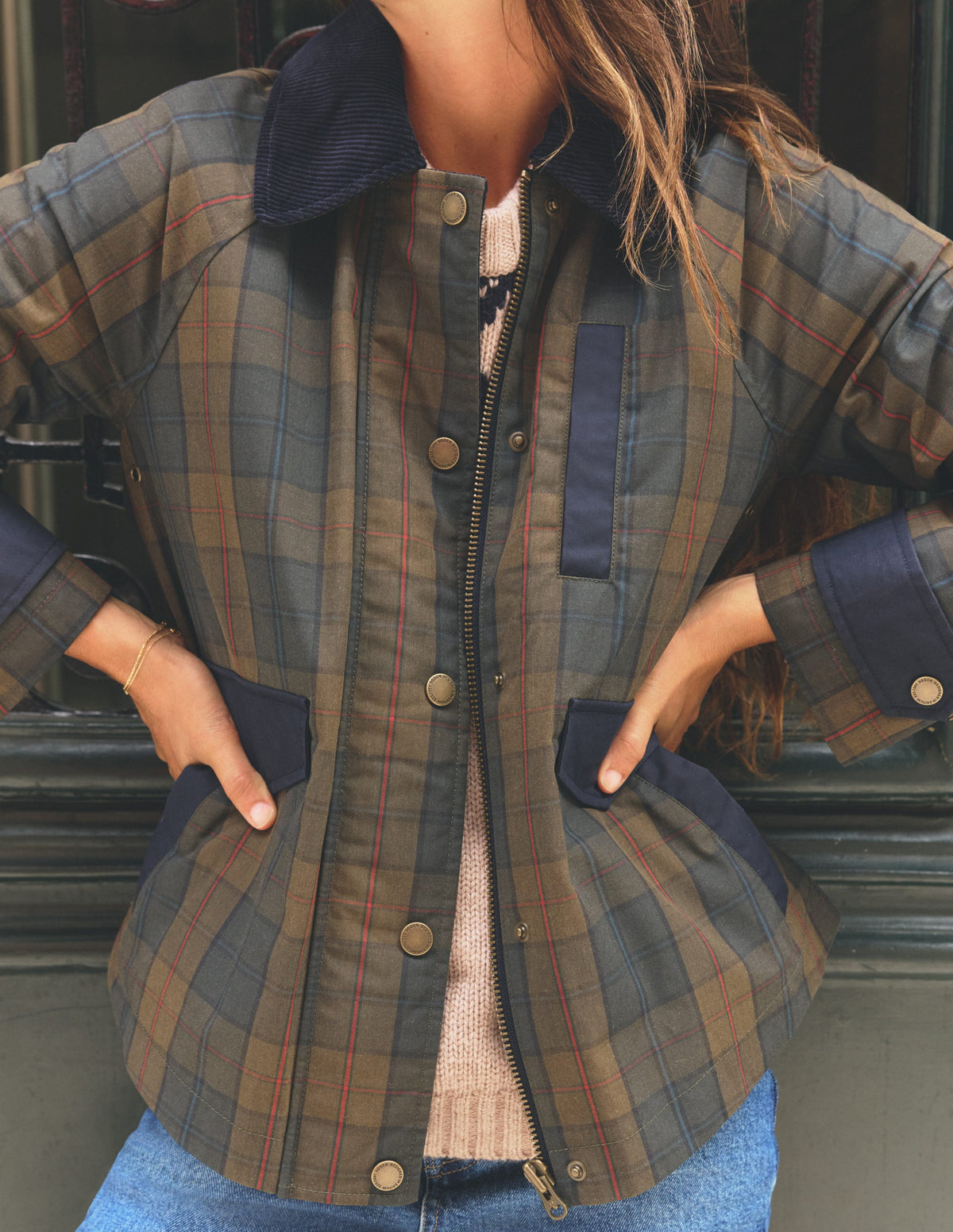 GEWACHSTE RAGLAN-JACKE-Olivgrün und Camel Gewachst Kariert-7