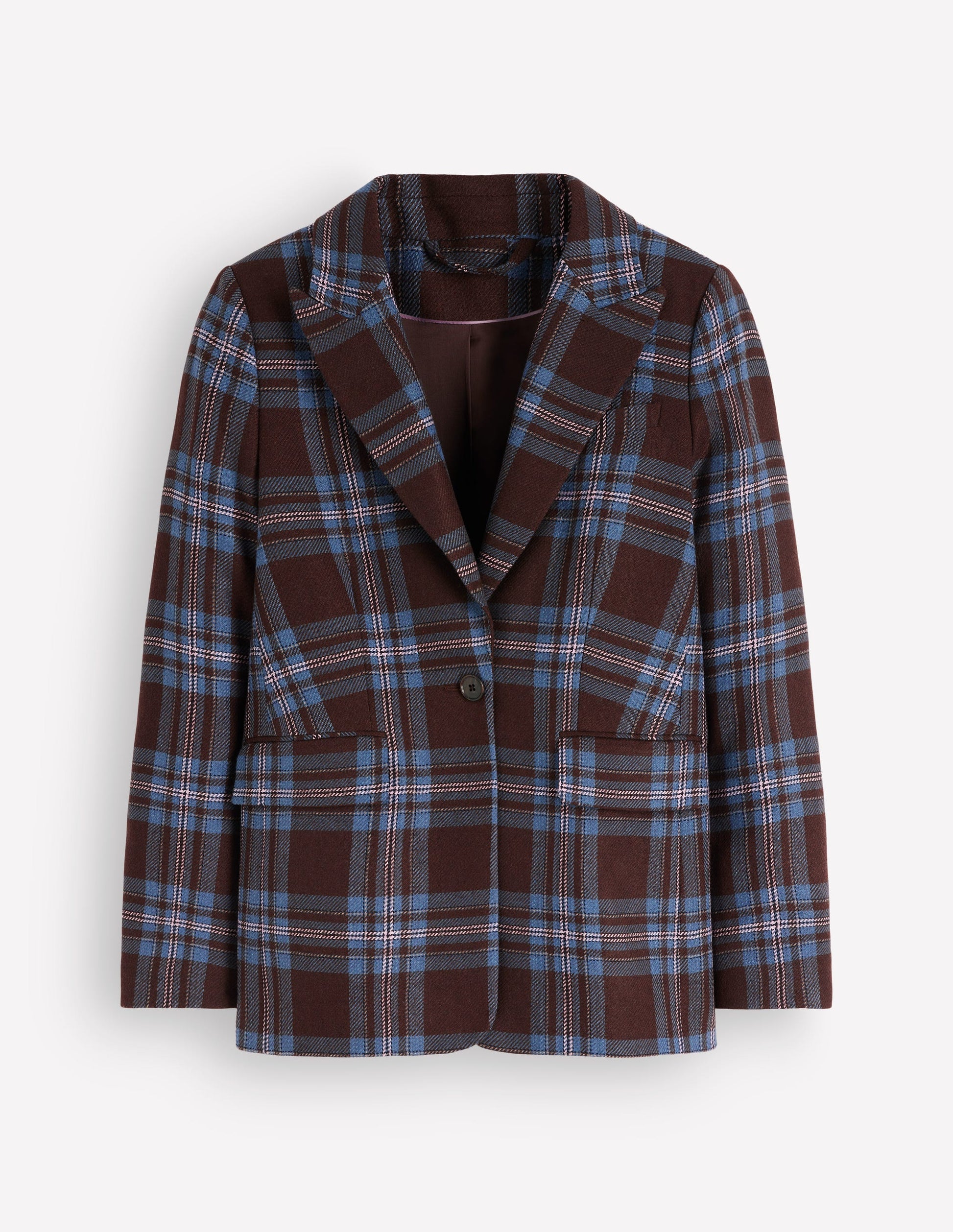 Woodbridge Blazer aus Wollmischgewebe-Braun, Blau und Rosa Kariert-6