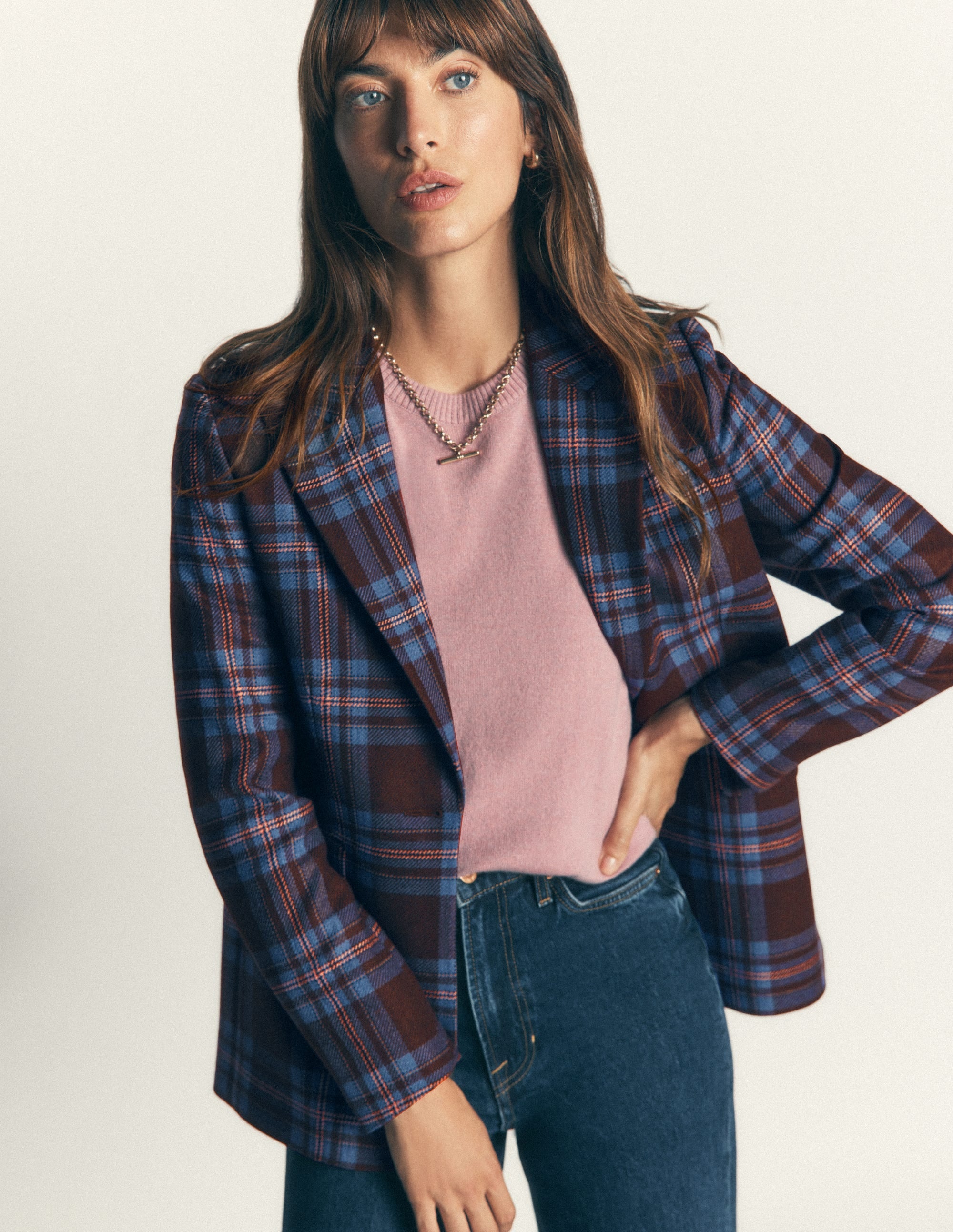 Woodbridge Blazer aus Wollmischgewebe-Braun, Blau und Rosa Kariert - Image 1