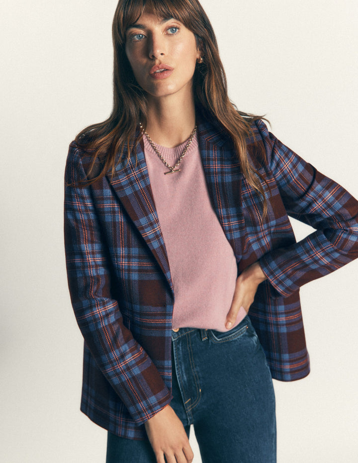 Woodbridge Wool Blend Blazer-Brown, Blue and Pink Check