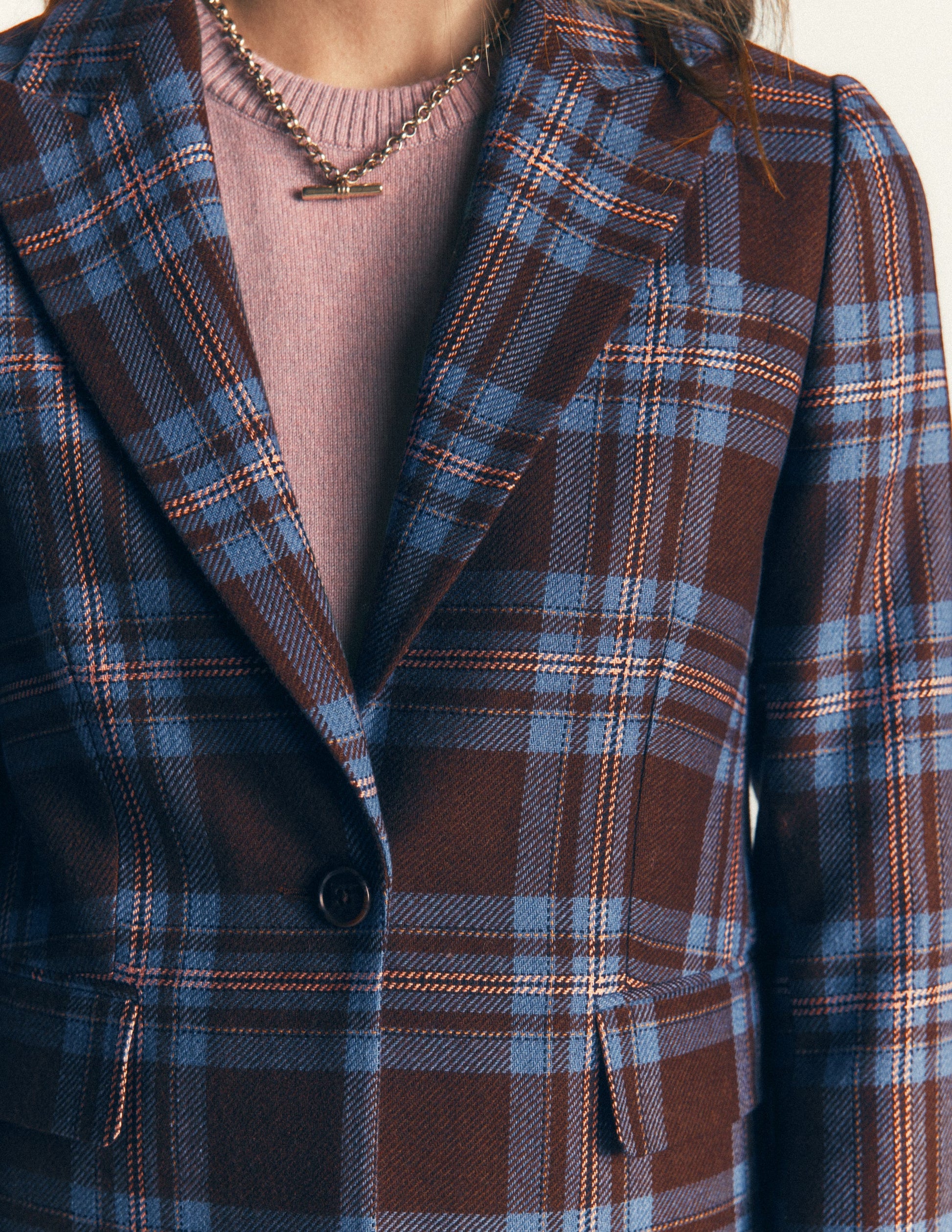 Woodbridge Blazer aus Wollmischgewebe-Braun, Blau und Rosa Kariert-2