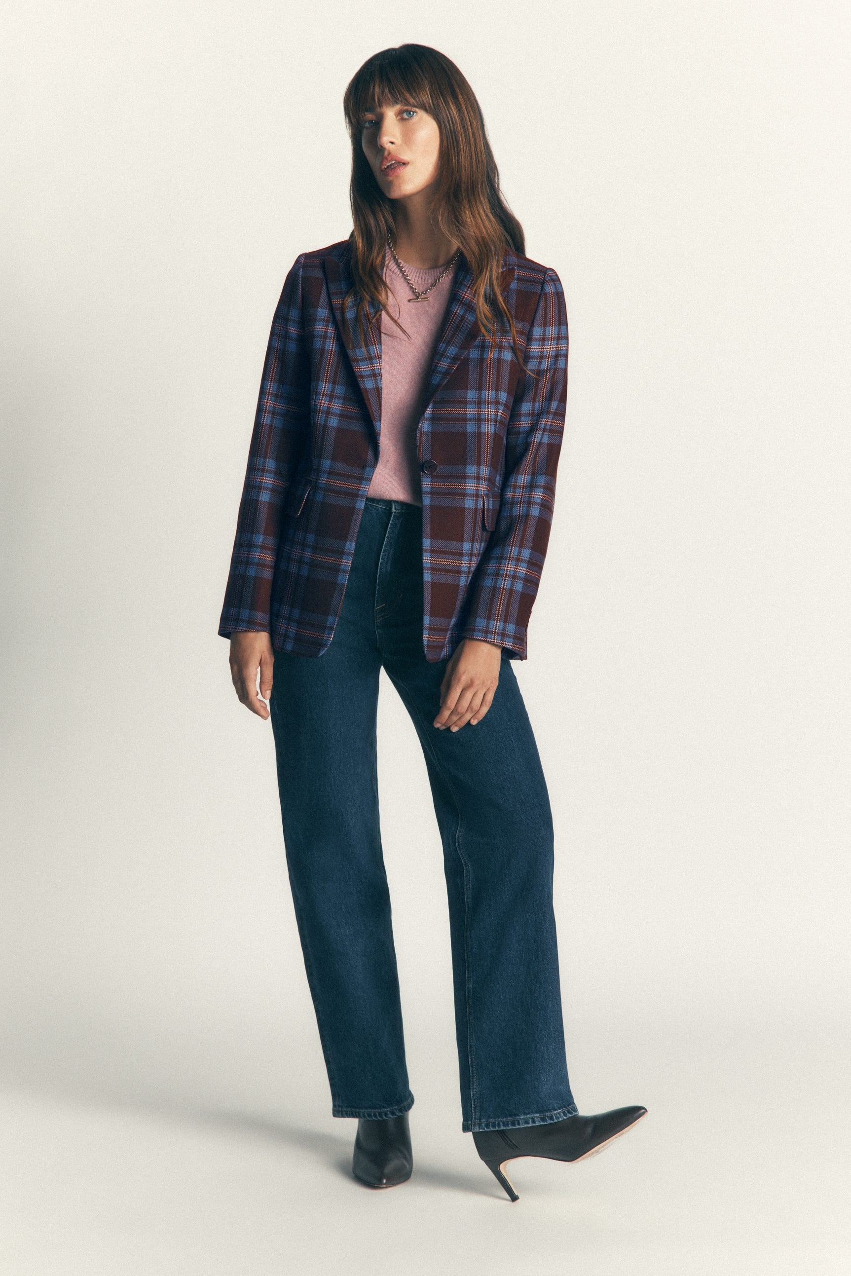 Woodbridge Blazer aus Wollmischgewebe-Braun, Blau und Rosa Kariert - Image 4