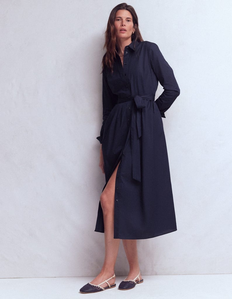 Alexa Cotton Midi Shirt Dress-Navy - Image 5