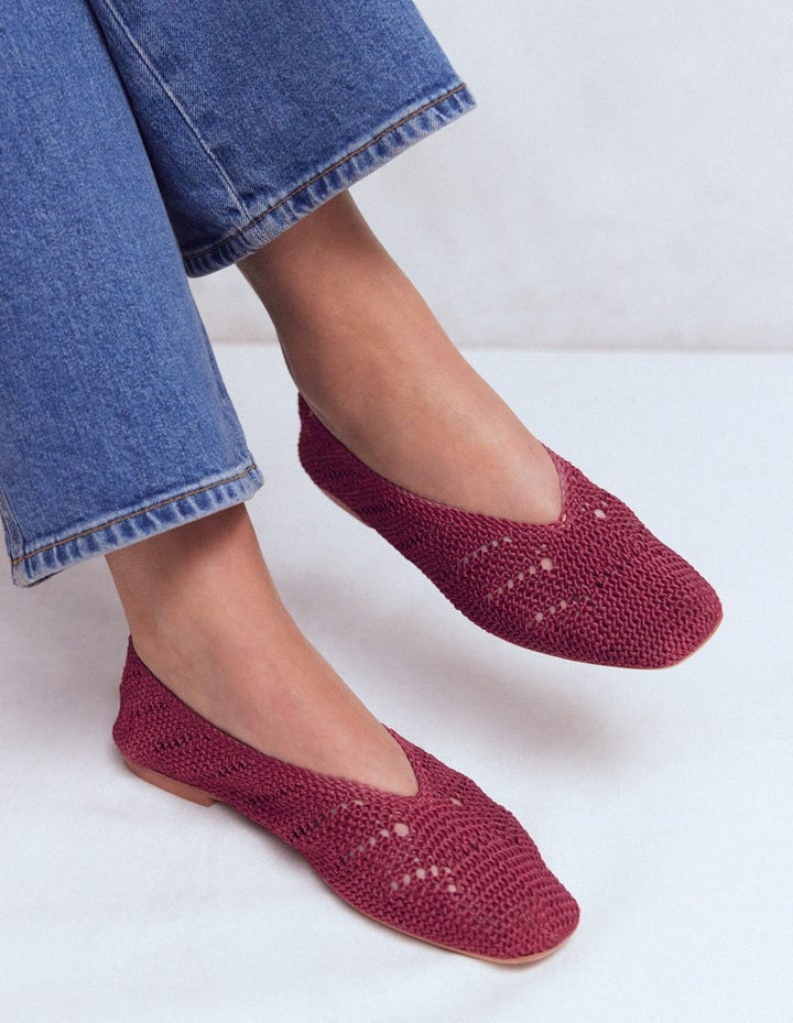 Knitted Ballet Flats-Oxblood