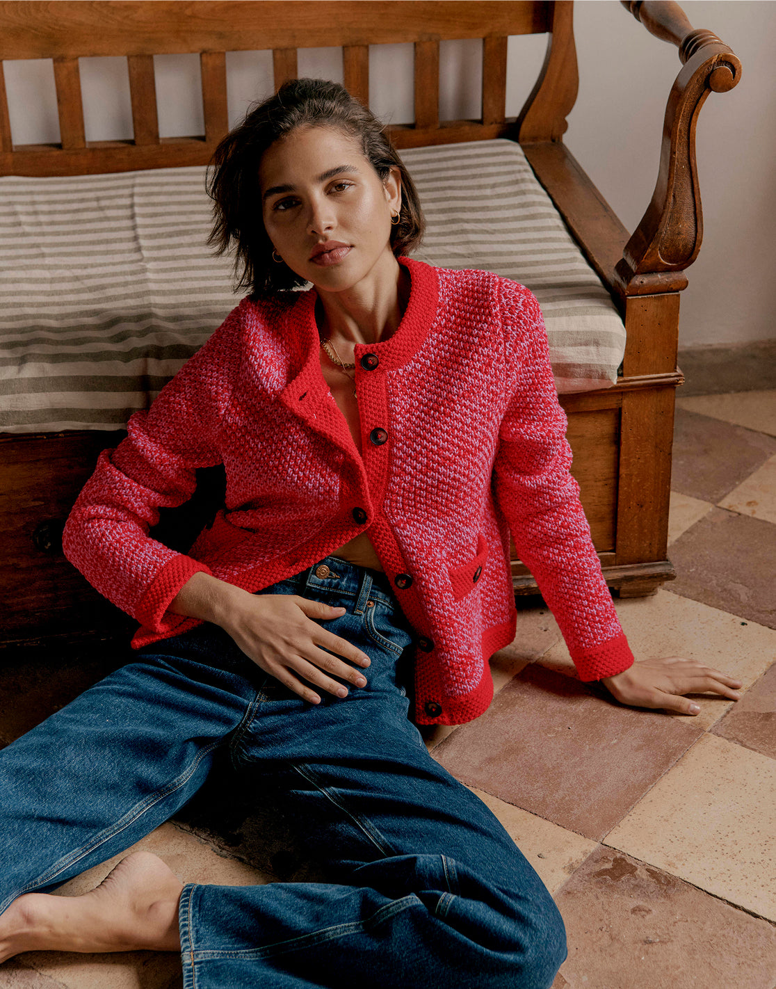 Shop Boden Women's Libby Knitted Jacket - Pink Ribbon/Poppy Red