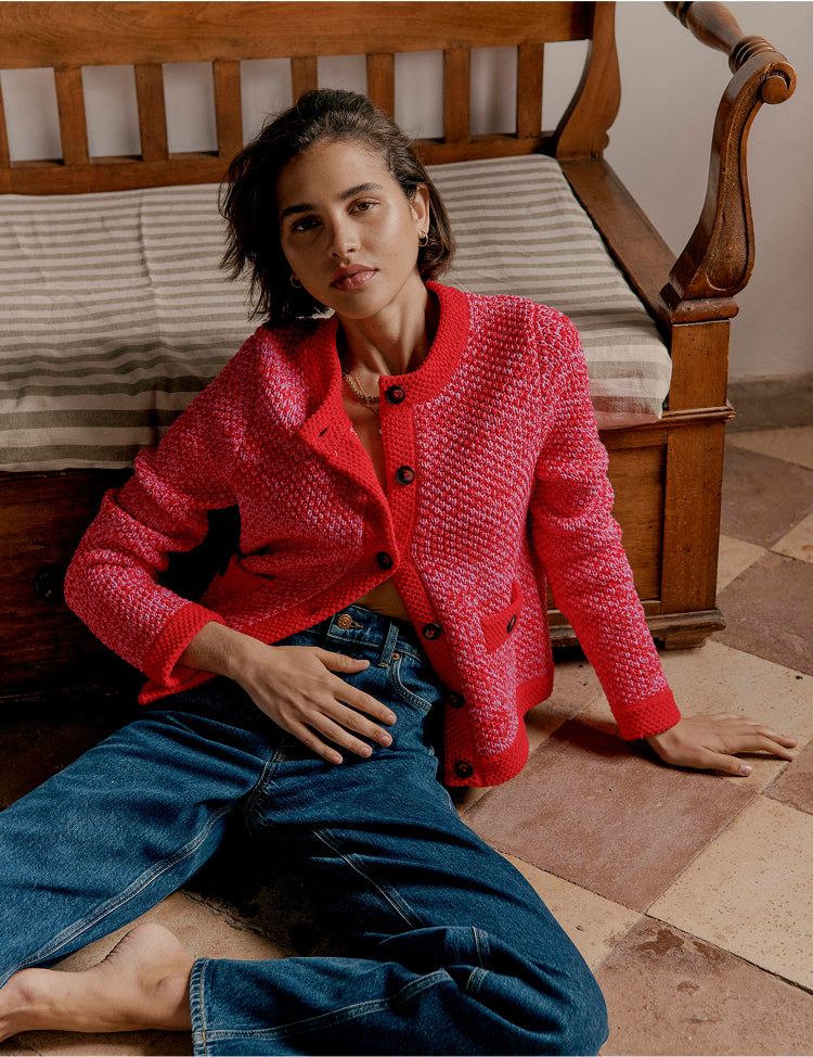 Shop Boden Women's Libby Knitted Jacket - Pink Ribbon/Poppy Red
