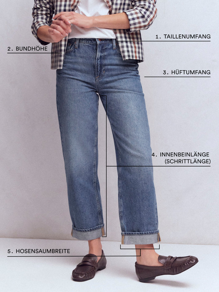 How to measure – Jeans mit hohem Bund und geradem, weitem Bein-Blau Streifen