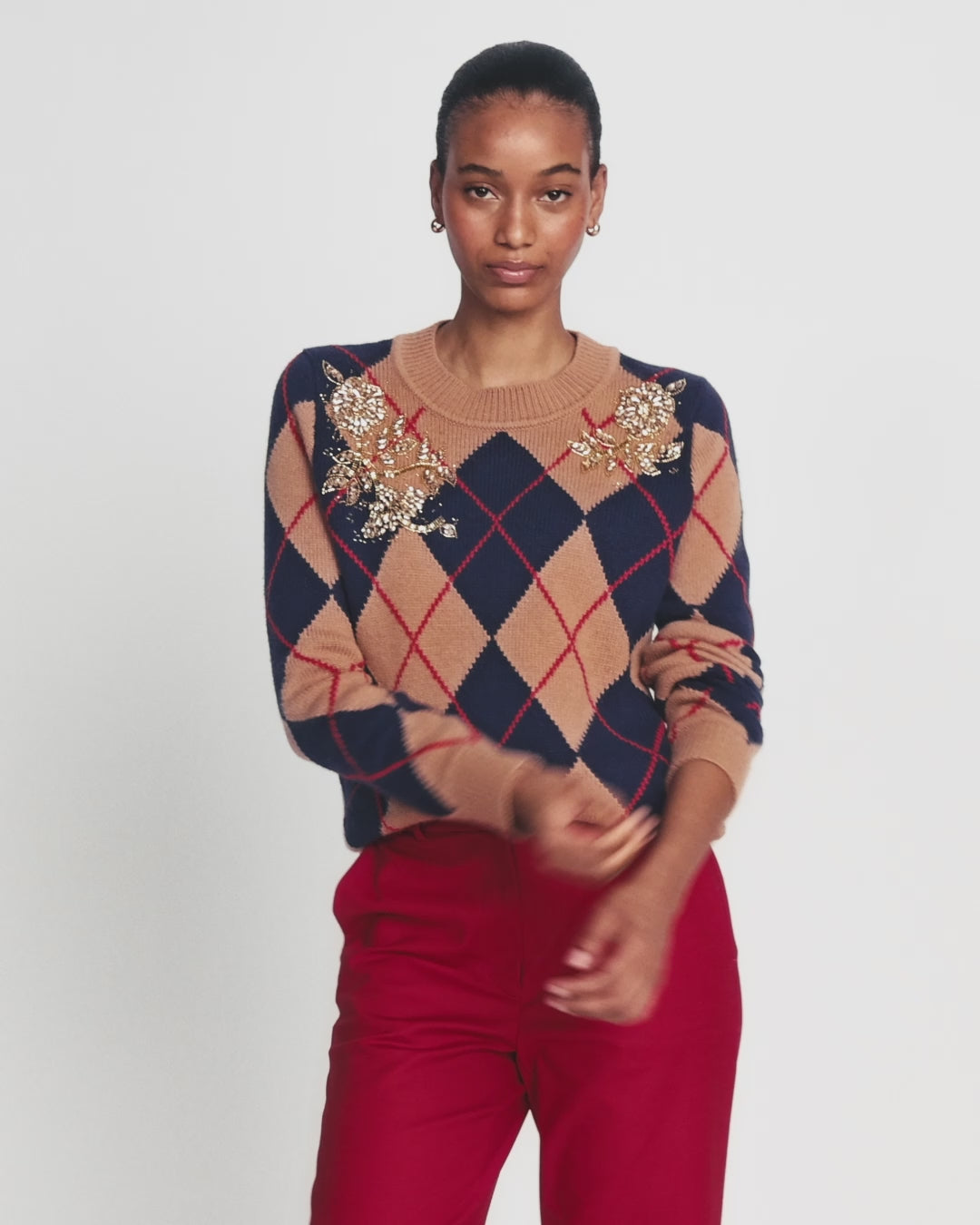 Jacquard-Pullover mit Verzierungen