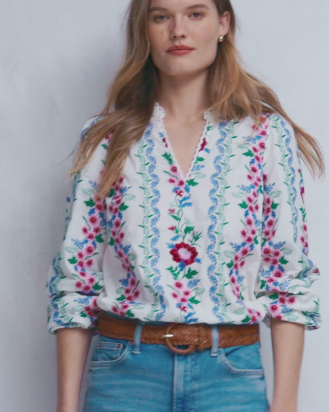 Besticktes Baumwolloberteil zum Überziehen