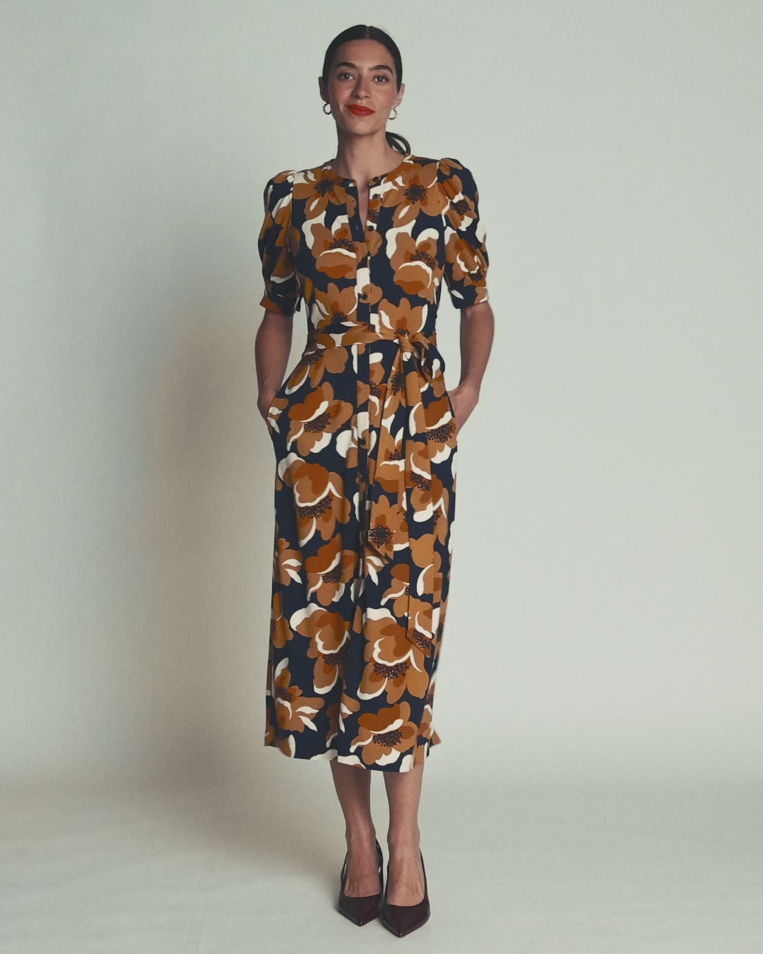 Ponte-Hemdblusenkleid mit Puffärmeln