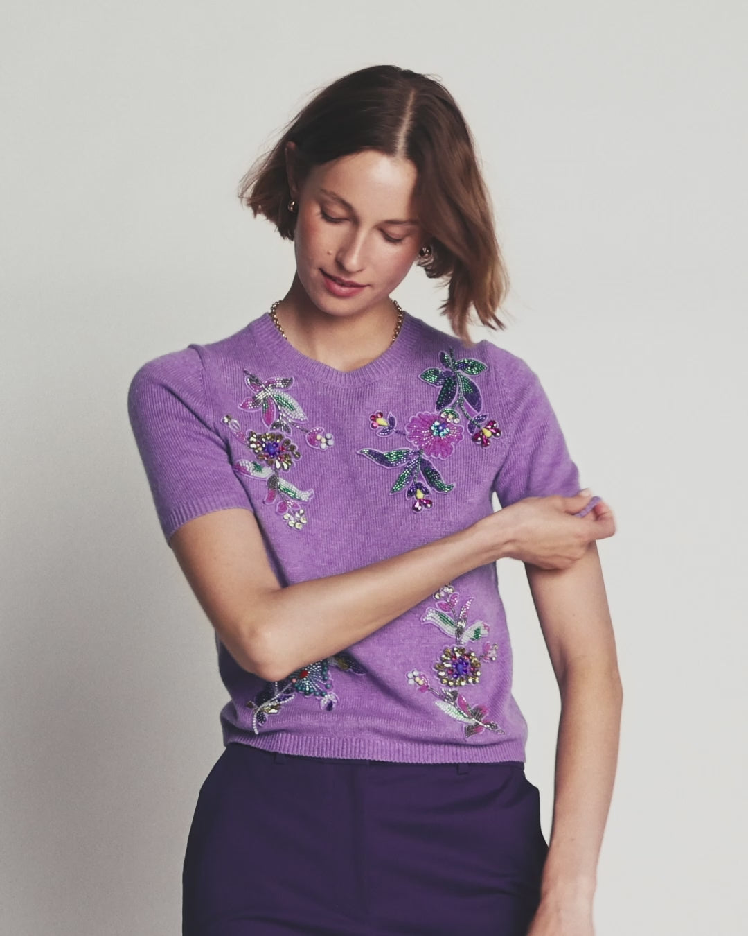 Ria Verziertes Strick-T-Shirt