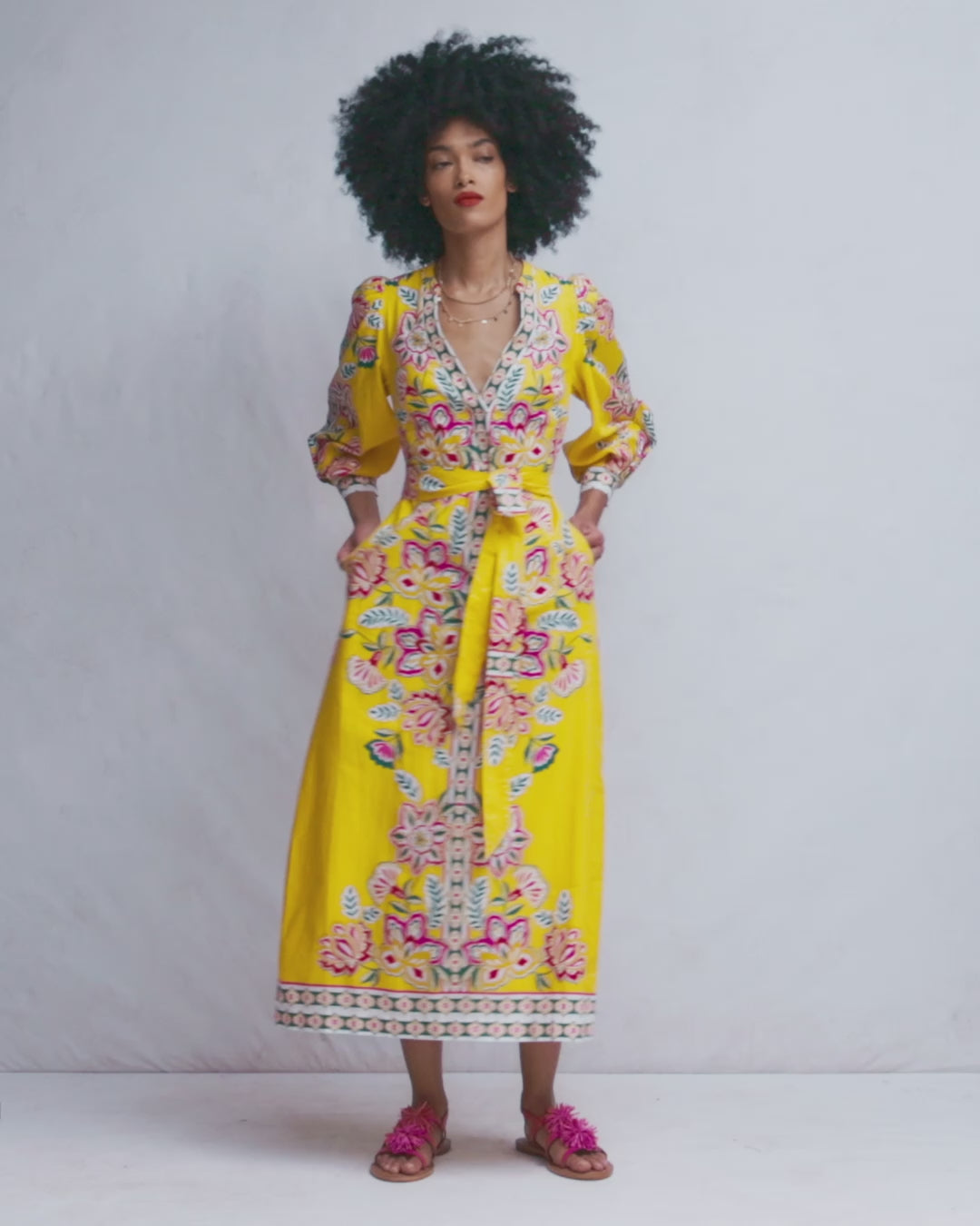 Robe Octavia en lin mélangé-Motif Blossom Elegance jaune-2