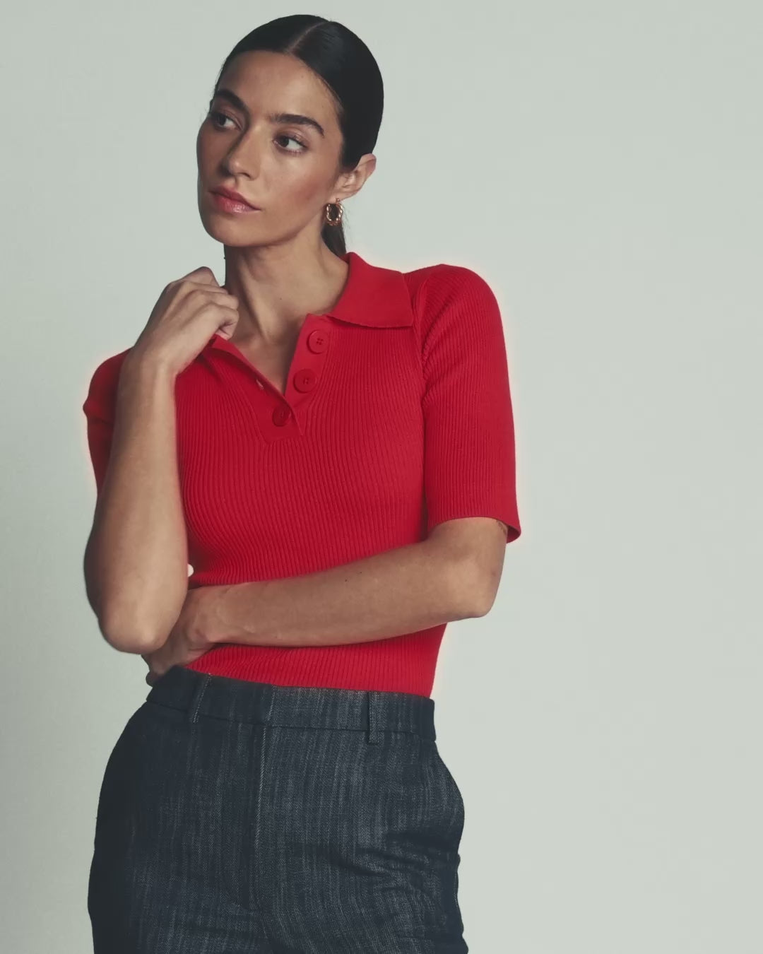 Rhianne Baumwollpullover aus Rippstrick-Mohnblumenrot