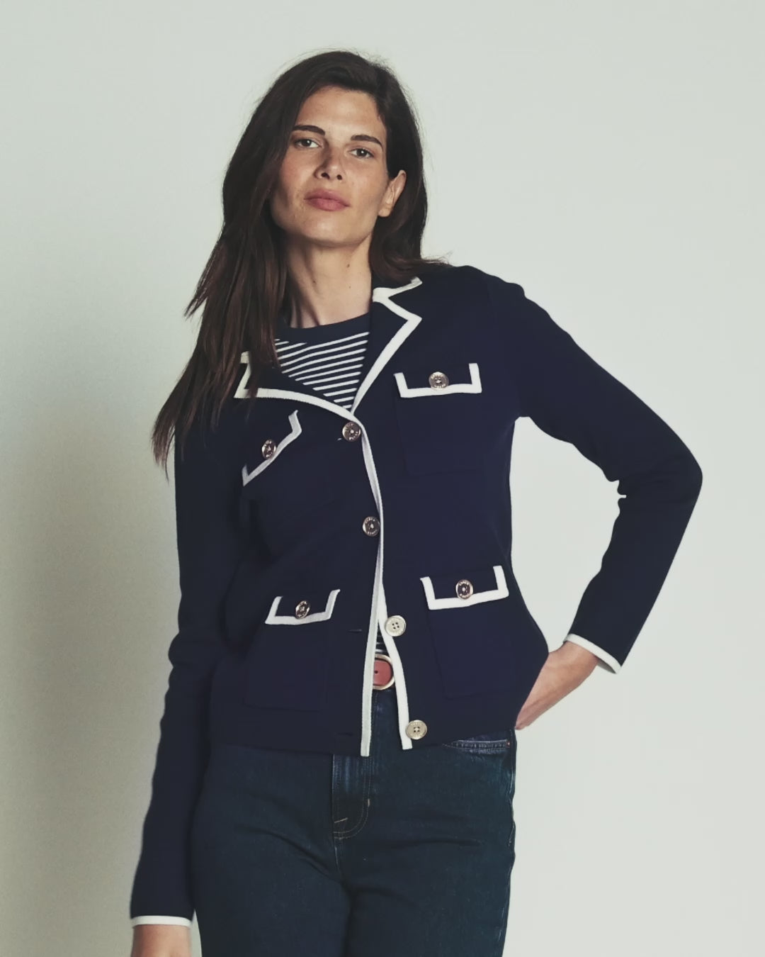 Phoebe Strickjacke mit Kragen-Marineblau