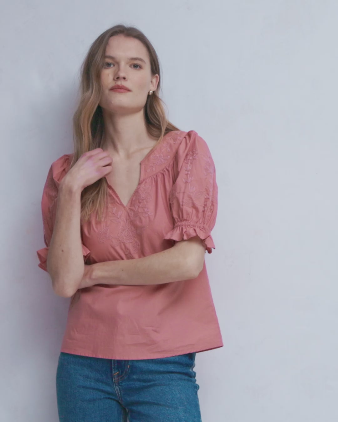 Cotton Embroidered Yoke Top